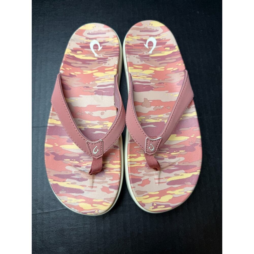Olukai Nu A Pi O Sandals Flip Flops Womens 7 EU 37 Rose Pink Camo Summer Beach - Picture 6 of 8